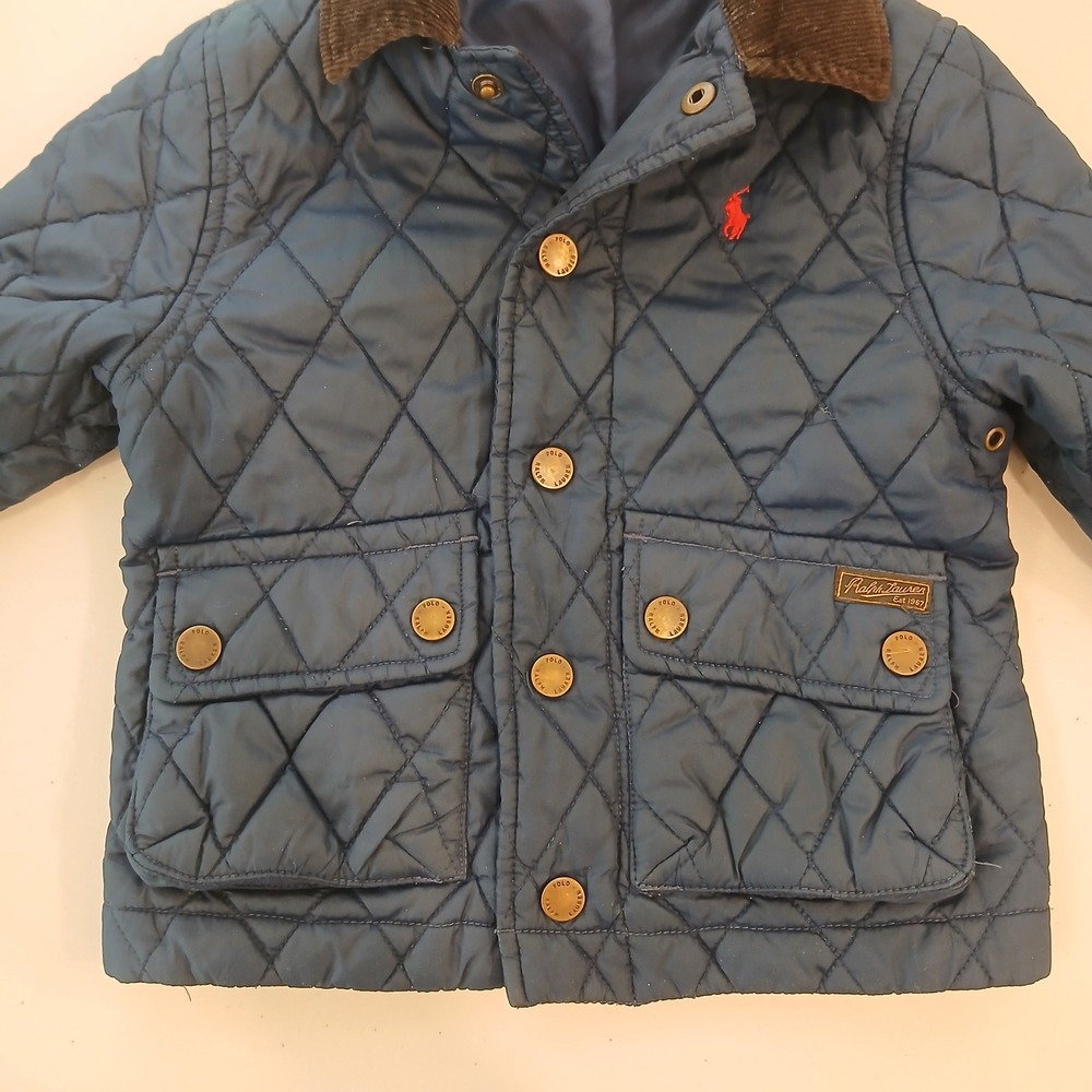 Polo Ralph Lauren Quilted Jacket Boys 2T Blue Corduroy Collar Preppy Equestrian - Picture 2 of 9
